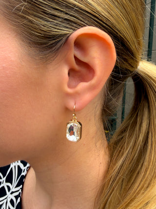 Gold and Clear Crystal Rectangle Earrings