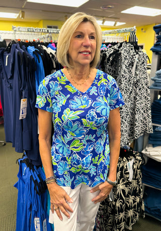 Tango Mango Blue & Green Floral V-Neck Top