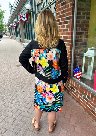 Tango Mango Black Tropical Floral Linen Jacket