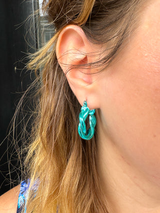 Metallic Turquoise Braided Hoop Earrings