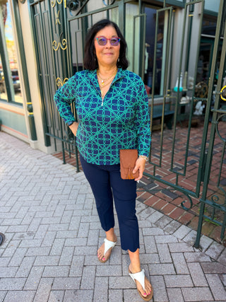 Lulu B Navy and Emerald Loops Quarter Zip Pullover
