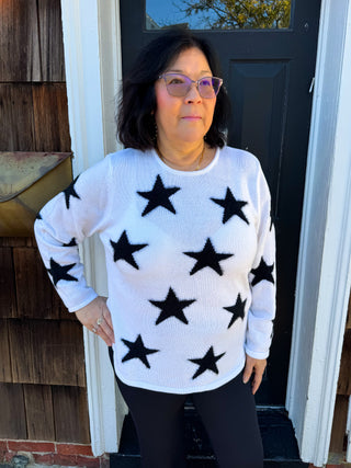 Lulu B Cozy White Stars Sweater