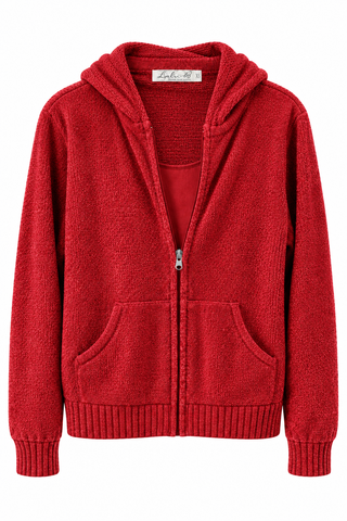 Lulu B Heathered Crimson Hooded Chenille Zip Jacket