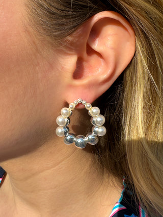 Silver Pearl Bubble Hoop Earrings