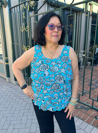 Lulu B Cha Cha Clear Turquoise Shells Tank