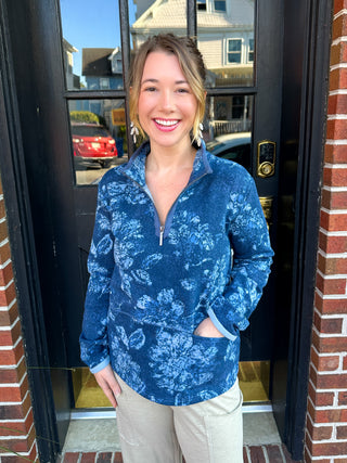 Escape by Habitat Batik Floral Quarter Zip Fleece Pullover