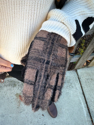 Coco and Carmen Brown Plaid Gloves