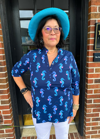 Lulu B Navy Seahorse Button Tunic