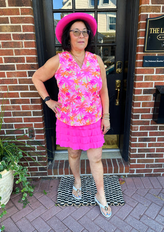 Lulu B Pink Palm Tree Sleeveless V-neck Tank