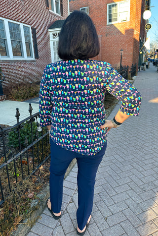 Lulu B Multicolor Cocktails Asymmetrical Scoop Neck Top