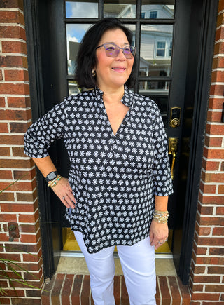 Beachtime by Lulu B Black Daisy Button Tunic