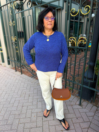 Escape by Habitat Baja Blue Tape Yarn Boat Neck Sweater
