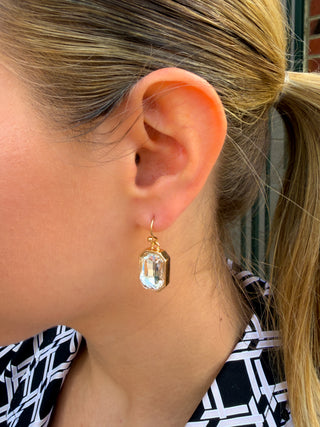 Gold and Clear Crystal Rectangle Earrings