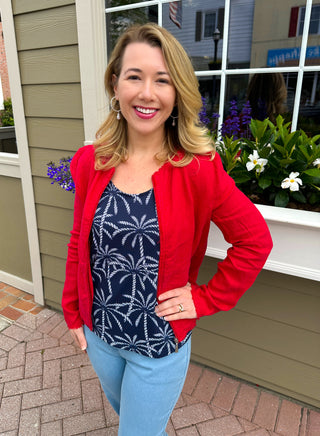 Lulu B Chic Crimson Frayed Edge Linen Zip Jacket