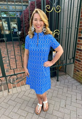 Lulu B Bright Periwinkle Lattice Short Sleeve Quarter Zip Dress