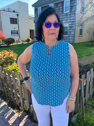 Lulu B Navy Rope Sleeveless Keyhole Top