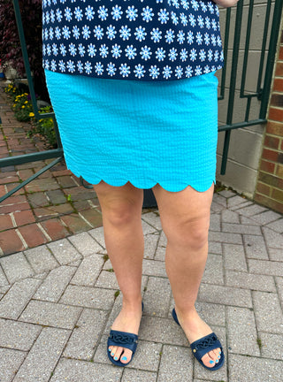 Beachtime by Lulu B Clear Turquoise Seersucker Scallop Skort