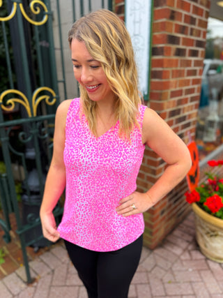 Lulu B Pink Sparkle Leopard Sleeveless V-neck Top