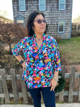 Beachtime by Lulu B Neon Floral Button Tunic