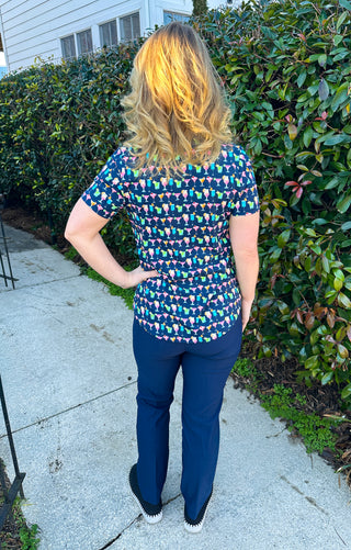 Lulu B Multicolor Cocktails Short Sleeve Collar Top