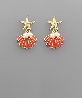 Starfish & Shell Earrings Coral