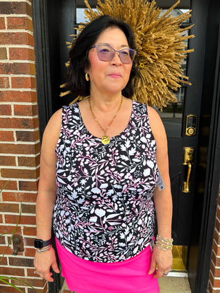 Lulu B Black Floral Basic Tank