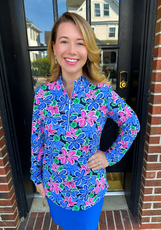 Beachtime by Lulu B Floral Multi Quarter Zip-Up Pull-Over