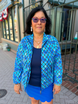 Beachtime by Lulu B Blue Window Pane Full Zip Jacket