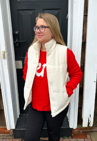 Cream Corduroy Puffer Vest