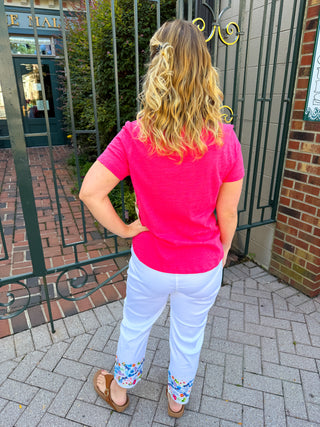 Lulu B White Denim Flower Pull on Jean Capri