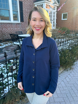 Lulu B Navy Button Down Jacket Top