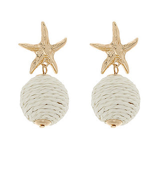 Starfish & Raffia Ball Shape Earrings Ivory