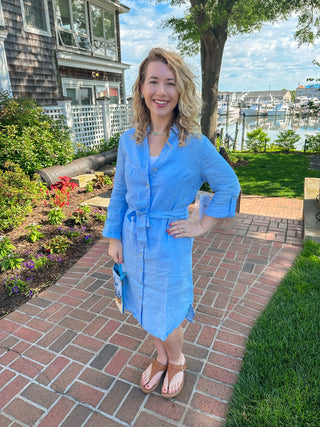 Lulu B Clear Periwinkle Button Down Linen Dress with Pockets