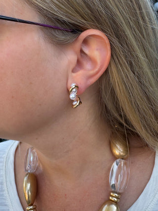 Twist Gold and Pearl Earrings