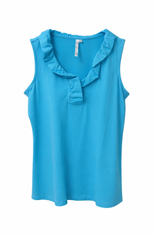 Lulu B Clear Turquoise Ruffle V-Neck Tank