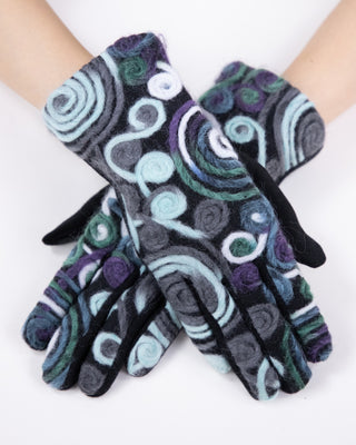 Fleece Floral Gloves Aqua