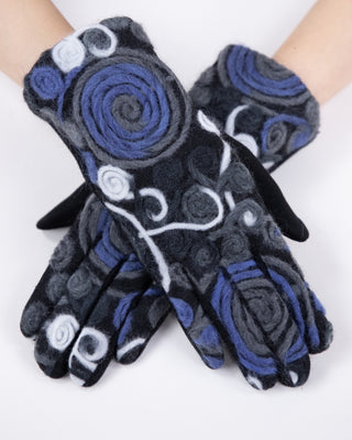 Fleece Floral Gloves Blue