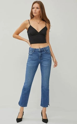Risen High Rise Relaxed Straight Jeans with Side Slit