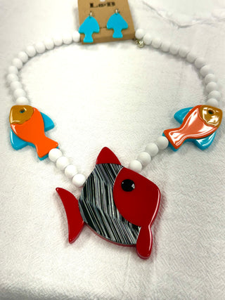 Multicolor Fish Necklace and Earring Set