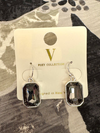 Grey Crystal Rectangle Earrings