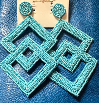 Aqua Beaded Cube Earrings