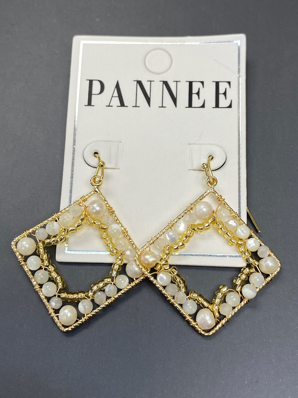 Gold Diamond Shape with Pearl Earrings