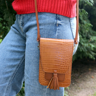 Harper Crossbody Bag Camel Croc