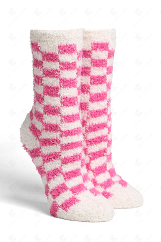 Ultra Soft Checkered Comfy Socks Hot Pink