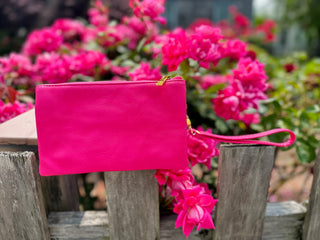 Hot Pink Leather Wristlet