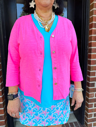 Hot Pink Cotton Cardigan Front