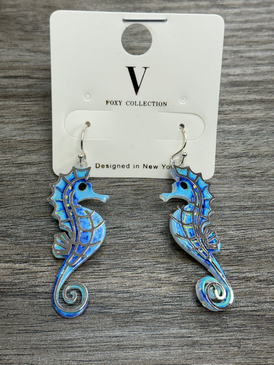 Blue Seahorse Earrings