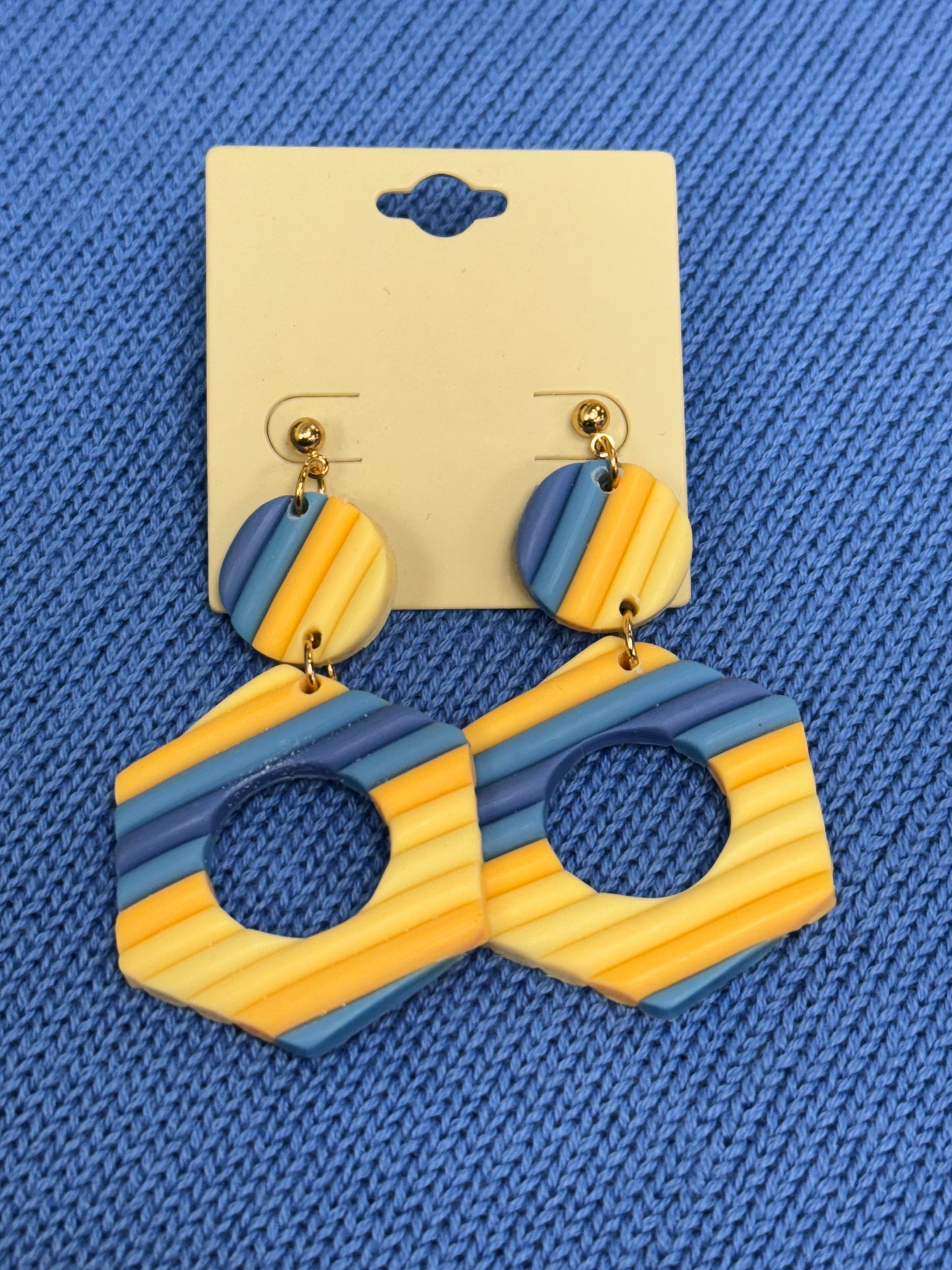 Blue and Yellow Multi Hexagon Earrings