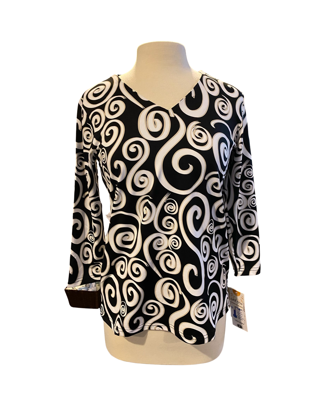 Lulu B Black and Gold Swirl V-Neck Top – Blooming Boutique