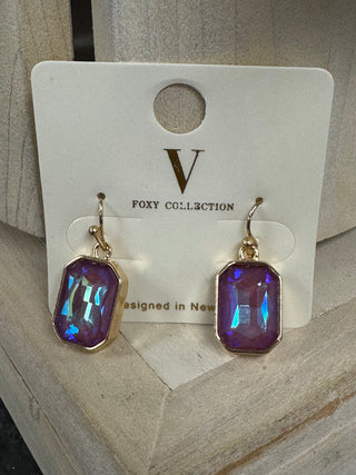 Pink and Gold Crystal Rectangle Earrings
